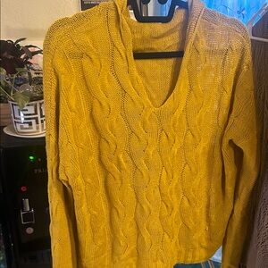 Society Yellow Cable Knit V-Neck Sweater